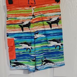 Wonder Nation Orange and Blue Striped Athletic Swim Trunks L 10/12 #4